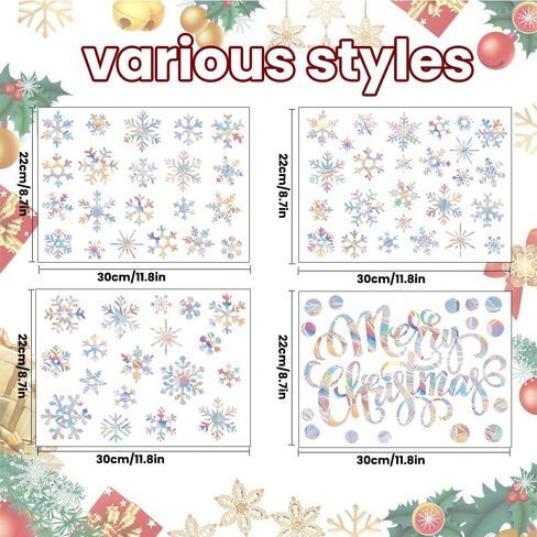 81 قطعة من ملصقات النوافذ على شكل ندفة الثلج لضربات الطيور في عيد الميلاد ملصقات نافذة مضادة للتصادمات غير لاصقة منشورية لعيد الميلاد المجيد ملصقات نافذة من الفينيل بألوان قوس قزح in Kuwait