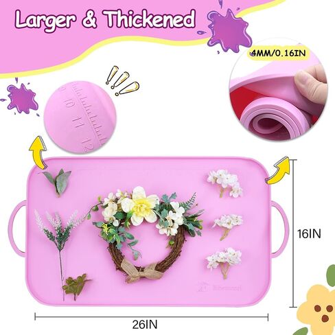 Silicone Painting Station Mat for Kids, Large Silicone Craft Mat with Handle, Silicone Art Mat with Raised Edges for Painting, Jewelry-Making and Crafts Creation, 26x16in, Pink in Saudi Arabia