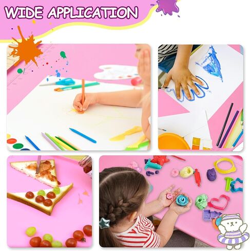 Silicone Painting Station Mat for Kids, Large Silicone Craft Mat with Handle, Silicone Art Mat with Raised Edges for Painting, Jewelry-Making and Crafts Creation, 26x16in, Pink in Saudi Arabia