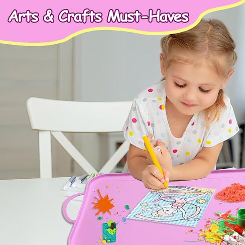 Silicone Painting Station Mat for Kids, Large Silicone Craft Mat with Handle, Silicone Art Mat with Raised Edges for Painting, Jewelry-Making and Crafts Creation, 26x16in, Pink in Saudi Arabia