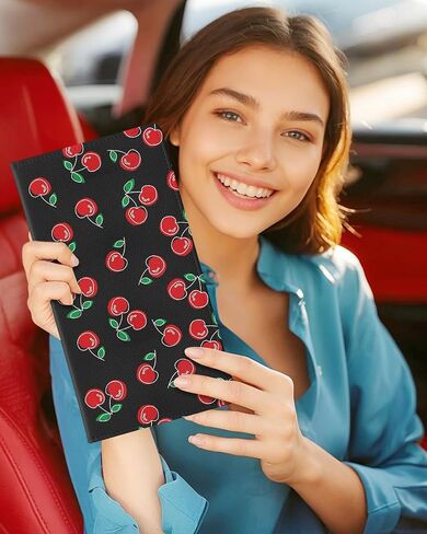 Slohif Car Registration and Insurance Card Holder with Magnetic Shut - Vehicle Glove Box Organizer Women Leather Automobile License Holders Coasters Auto Accessories Case for Document,Strawberry in Kuwait