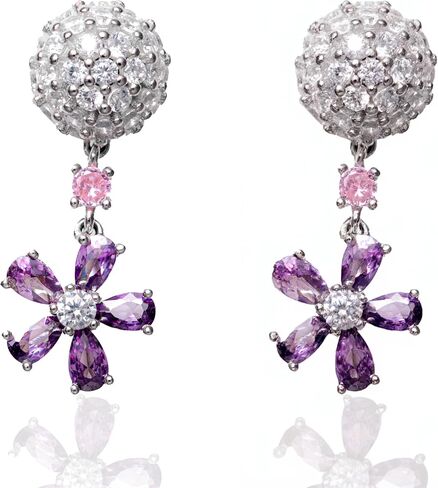 Lavender Amethyst Purple Pink Rose Womens Earrings Jewelry - Cubic Zirconia Dangle Earrings - Rhodium Plated - Sterling Silver - 5A Grade Clarity - CZ Earrings for Women in Saudi Arabia