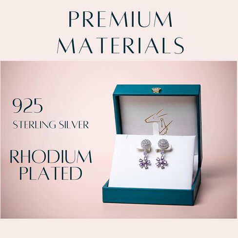 Lavender Amethyst Purple Pink Rose Womens Earrings Jewelry - Cubic Zirconia Dangle Earrings - Rhodium Plated - Sterling Silver - 5A Grade Clarity - CZ Earrings for Women in Saudi Arabia