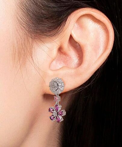 Lavender Amethyst Purple Pink Rose Womens Earrings Jewelry - Cubic Zirconia Dangle Earrings - Rhodium Plated - Sterling Silver - 5A Grade Clarity - CZ Earrings for Women in Saudi Arabia