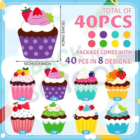 EMOME 40 PCS Birthday Bulletin Board Decorations Cutouts, Colorful Preschool Classroom Decorations, DIY Crafts Name Tags for Kids Teacher Student Back to School Supplies Decorations (Cupcake) in Kuwait