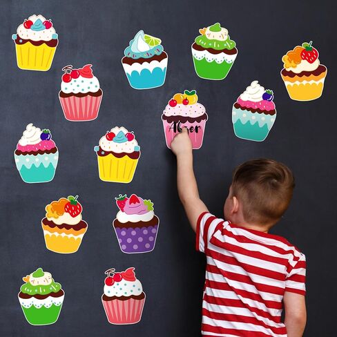 EMOME 40 PCS Birthday Bulletin Board Decorations Cutouts, Colorful Preschool Classroom Decorations, DIY Crafts Name Tags for Kids Teacher Student Back to School Supplies Decorations (Cupcake) in Kuwait