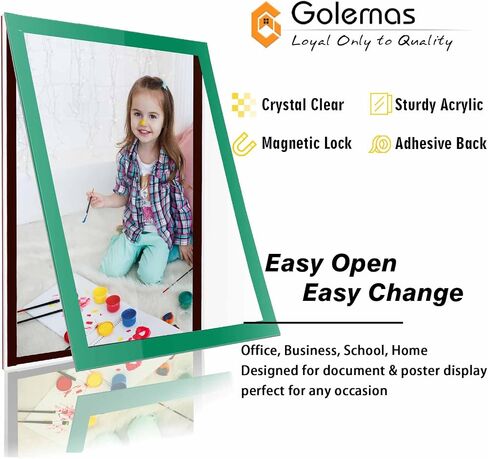 8.5" x 11" Magnetic Acrylic Sign Holder, Kids Artwork Frames Changeable for Wall, Easy Front Opening and Self Adhesive for Picture Display (Green, 3Pack) in Saudi Arabia