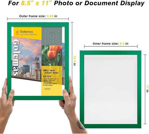 8.5" x 11" Magnetic Acrylic Sign Holder, Kids Artwork Frames Changeable for Wall, Easy Front Opening and Self Adhesive for Picture Display (Green, 3Pack) in Saudi Arabia