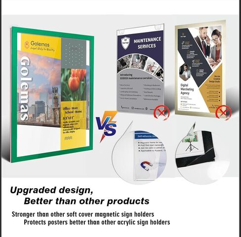 8.5" x 11" Magnetic Acrylic Sign Holder, Kids Artwork Frames Changeable for Wall, Easy Front Opening and Self Adhesive for Picture Display (Green, 3Pack) in Saudi Arabia