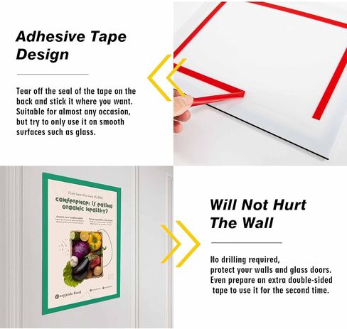 8.5" x 11" Magnetic Acrylic Sign Holder, Kids Artwork Frames Changeable for Wall, Easy Front Opening and Self Adhesive for Picture Display (Green, 3Pack) in Saudi Arabia