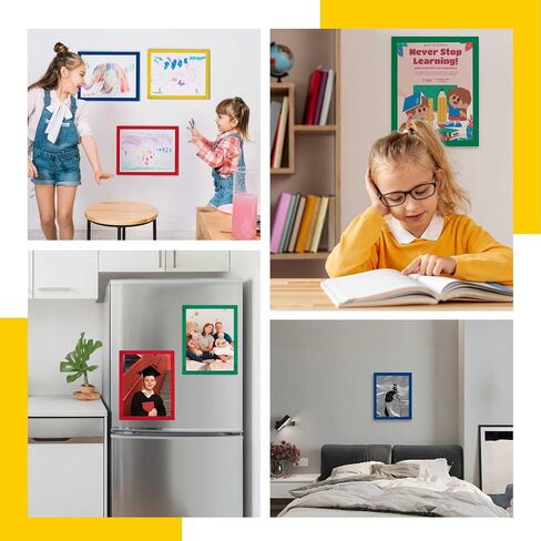 8.5" x 11" Magnetic Acrylic Sign Holder, Kids Artwork Frames Changeable for Wall, Easy Front Opening and Self Adhesive for Picture Display (Green, 3Pack) in Saudi Arabia
