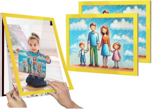 8.5" x 11" Magnetic Acrylic Sign Holder, Kids Artwork Frames Changeable for Wall, Easy Front Opening and Self Adhesive for Picture Display (Green, 3Pack) in Saudi Arabia