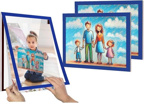 8.5" x 11" Magnetic Acrylic Sign Holder, Kids Artwork Frames Changeable for Wall, Easy Front Opening and Self Adhesive for Picture Display (Green, 3Pack) in Saudi Arabia