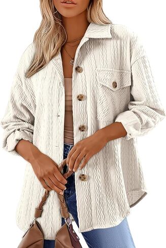 Dokotoo Womens Cable Knit Lightweight Shacket Button Down Shirts Long Sleeve Casual Oversized Blouses Tops in Saudi Arabia