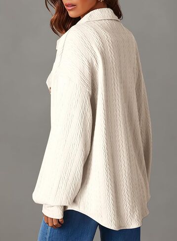 Dokotoo Womens Cable Knit Lightweight Shacket Button Down Shirts Long Sleeve Casual Oversized Blouses Tops in Saudi Arabia