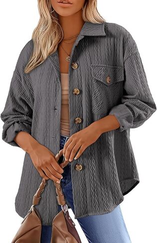 Dokotoo Womens Cable Knit Lightweight Shacket Button Down Shirts Long Sleeve Casual Oversized Blouses Tops in Saudi Arabia