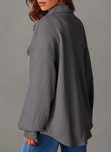 Dokotoo Womens Cable Knit Lightweight Shacket Button Down Shirts Long Sleeve Casual Oversized Blouses Tops in Saudi Arabia