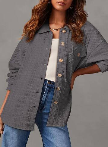 Dokotoo Womens Cable Knit Lightweight Shacket Button Down Shirts Long Sleeve Casual Oversized Blouses Tops in Saudi Arabia