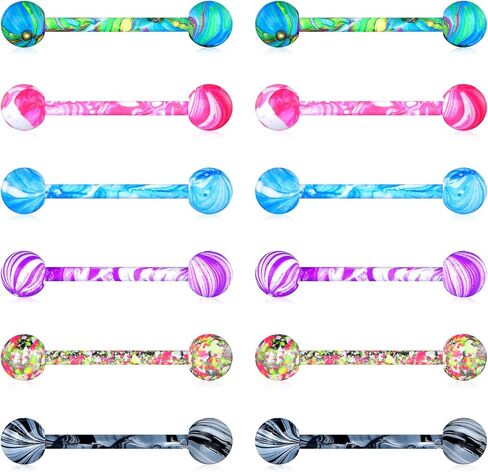 14G 6 Pairs Surgical Steel Tongue Ring Nipple Shield Barbell Ring Bar Straight Barbells Body Piercing Jewelry for Women Men in Saudi Arabia