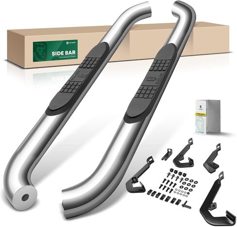 YHTAUTO 3 Inch Running Boards Side Steps Compatible with Chevy Silverado & GMC Sierra 1500/2500 HD/3500 HD, Standard/Regular Cab, Round Stainless Steel Polished Chrome Truck Cab Side Step Rails in Saudi Arabia