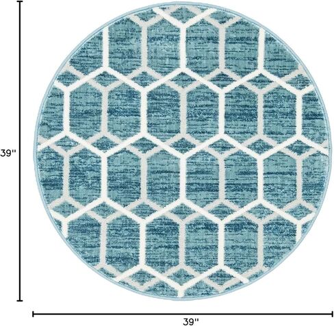 Rugs.com سجادة مجموعة Lattice Trellis - سجادة زرقاء منخفضة الوبر بطول 10 أقدام مثالية للممرات والمداخل in Kuwait