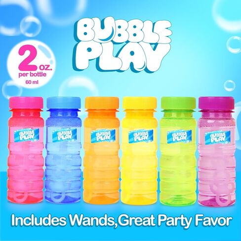 عبوة من 36 زجاجة فقاعات من BubblePlay - فقاعات بحجم 118 مل للأطفال، منفاخ عصا فقاعات بخمسة فتحات، محلول فقاعات مع عصا - لعبة صيفية خارجية، هدايا ممتعة لحفلات أعياد الميلاد in Saudi Arabia