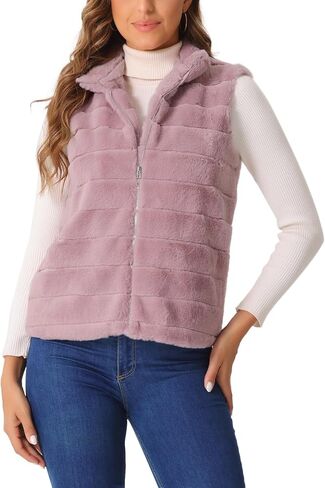 Allegra K Faux Fur Vest for Women's Zip-Up Sleeveless Winter Coat in Saudi Arabia