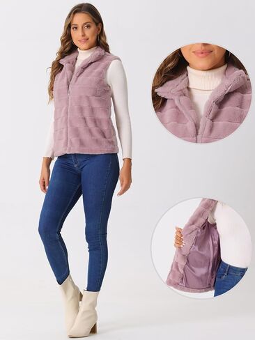 Allegra K Faux Fur Vest for Women's Zip-Up Sleeveless Winter Coat in Saudi Arabia