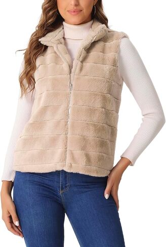 Allegra K Faux Fur Vest for Women's Zip-Up Sleeveless Winter Coat in Saudi Arabia