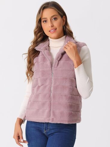Allegra K Faux Fur Vest for Women's Zip-Up Sleeveless Winter Coat in Saudi Arabia