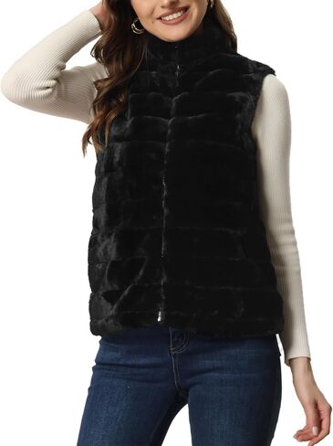 Allegra K Faux Fur Vest for Women's Zip-Up Sleeveless Winter Coat in Saudi Arabia