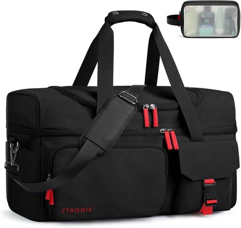 ETRONIK Travel Bag for Men Women, Duffle Bag Overnight Bag with Shoe Compartment, Carry on Bag Weekender Bag for Airplanes, Gym Bag With Toiletry Bag for Travel, Gym, Trip, Yoga, Black in Saudi Arabia