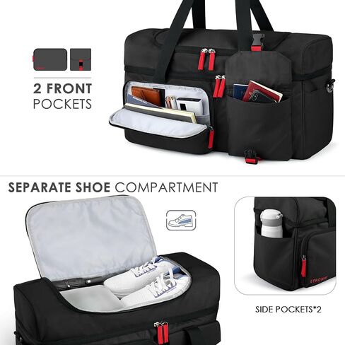 ETRONIK Travel Bag for Men Women, Duffle Bag Overnight Bag with Shoe Compartment, Carry on Bag Weekender Bag for Airplanes, Gym Bag With Toiletry Bag for Travel, Gym, Trip, Yoga, Black in Saudi Arabia