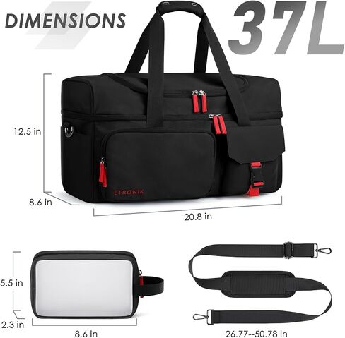 ETRONIK Travel Bag for Men Women, Duffle Bag Overnight Bag with Shoe Compartment, Carry on Bag Weekender Bag for Airplanes, Gym Bag With Toiletry Bag for Travel, Gym, Trip, Yoga, Black in Saudi Arabia