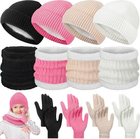 12 Pcs Kids Beanie Hat Gloves Scarf Set Winter Knitted Hat Ski Mittens Gloves Neck Warm Scarves for 5-8 Boys Girl Gift in Saudi Arabia