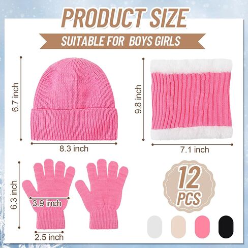 12 Pcs Kids Beanie Hat Gloves Scarf Set Winter Knitted Hat Ski Mittens Gloves Neck Warm Scarves for 5-8 Boys Girl Gift in Saudi Arabia