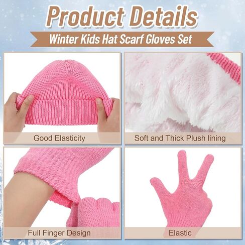 12 Pcs Kids Beanie Hat Gloves Scarf Set Winter Knitted Hat Ski Mittens Gloves Neck Warm Scarves for 5-8 Boys Girl Gift in Saudi Arabia