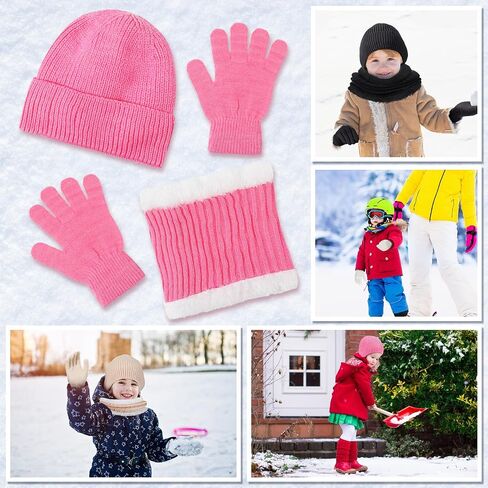 12 Pcs Kids Beanie Hat Gloves Scarf Set Winter Knitted Hat Ski Mittens Gloves Neck Warm Scarves for 5-8 Boys Girl Gift in Saudi Arabia