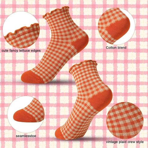 Novelty Socks Cute Ruffle Frilly Striped Socks Cotton Checkered Ankle Socks for Women and Girls in Saudi Arabia
