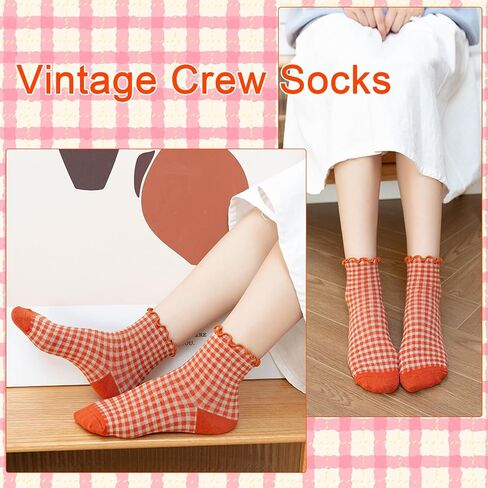 Novelty Socks Cute Ruffle Frilly Striped Socks Cotton Checkered Ankle Socks for Women and Girls in Saudi Arabia