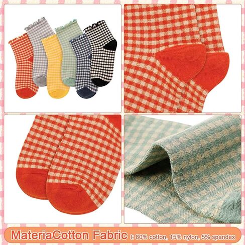Novelty Socks Cute Ruffle Frilly Striped Socks Cotton Checkered Ankle Socks for Women and Girls in Saudi Arabia