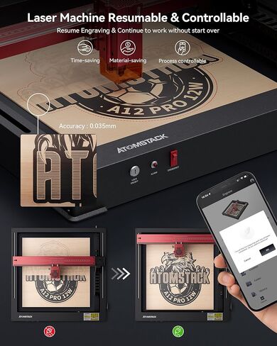 ATOMSTACK Pro Series Laser Engraver, Unibody Laser Cutter and Engraving Machine, 600mm/s High Speed Laser Engraver for Wood and Metal, Acrylic, Glass, etc.(24W-A24 Pro) in Saudi Arabia