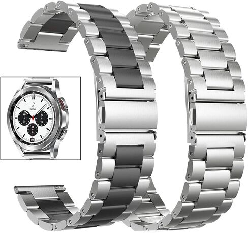 valkit Compatible Galaxy Watch 46mm/Galaxy Watch 3 45mm Bands, 2 Pack 22mm Stainless Steel Solid Metal Wrist Band Business Strap + Screen Protector for Gear S3 Frontier/Classic, Sliver/Black+Black in Saudi Arabia