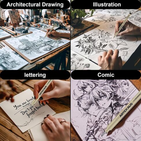أقلام رسم، 12 عبوة من أقلام التحديد الرفيعة، أقلام حبر أرشيفية مقاومة للماء، أقلام صغيرة بأحجام متنوعة، أقلام فنية للرسم والرسم والخط العربي والعبث واللوازم الفنية للبالغين والرسامين الفنيين in Kuwait