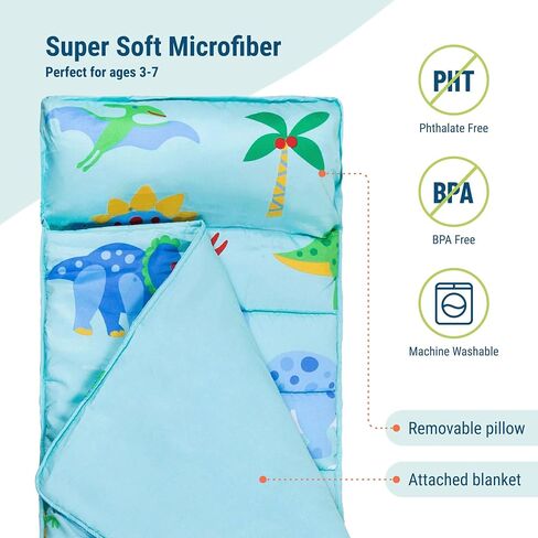Wildkin Microfiber Nap Mat with Pillow for Toddler Boys and Girls, Measures 50 x 20 x 1.5 Inches, Ideal for Daycare and Preschool, Mom's Choice Award Winner (Jurassic Dinosaurs) in Kuwait