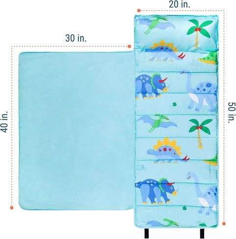 Wildkin Microfiber Nap Mat with Pillow for Toddler Boys and Girls, Measures 50 x 20 x 1.5 Inches, Ideal for Daycare and Preschool, Mom's Choice Award Winner (Jurassic Dinosaurs) in Kuwait