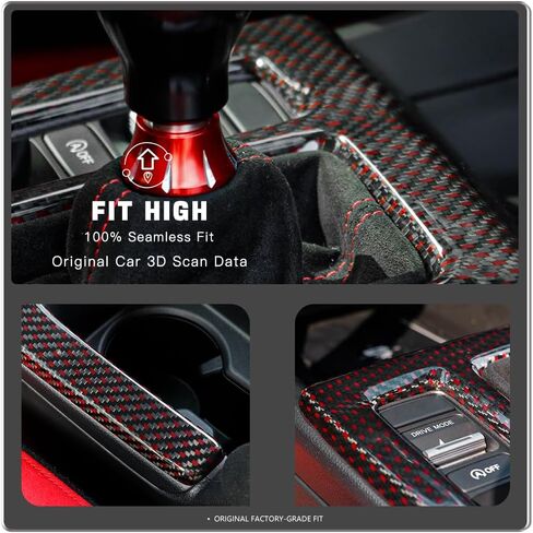 Red Black Carbon Fiber Center Console Gear Shift Panel Cover for 11th Gen Civic Type R FL5 Typer Central Control Panel Frame Overlay Gear Shifter knob Frame Cover(Red Black) in Saudi Arabia