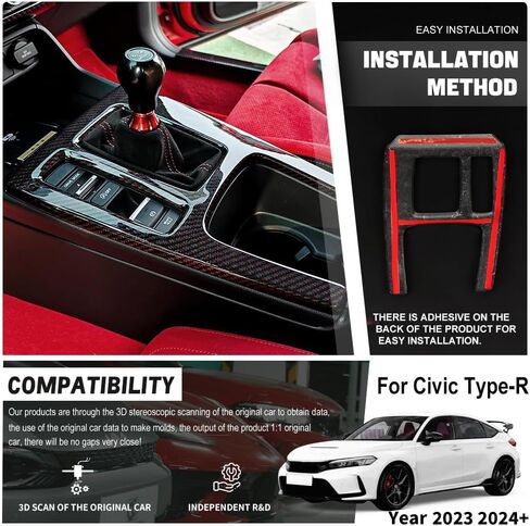 Red Black Carbon Fiber Center Console Gear Shift Panel Cover for 11th Gen Civic Type R FL5 Typer Central Control Panel Frame Overlay Gear Shifter knob Frame Cover(Red Black) in Saudi Arabia