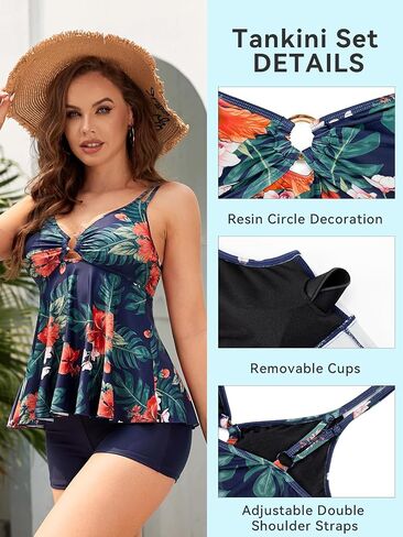 SHEKINI Womens Tankini Set Two Piece Bathing Suit Swim Tank Top with High Waist Boyshorts Modest Tummy Control Swimwear in Kuwait