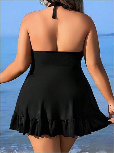 SOLY HUX Women's Plus Size Two Piece Swimsuit Ruffle Hem Halter Swim Dress Tankini Bathing Suit with Bottom in Saudi Arabia